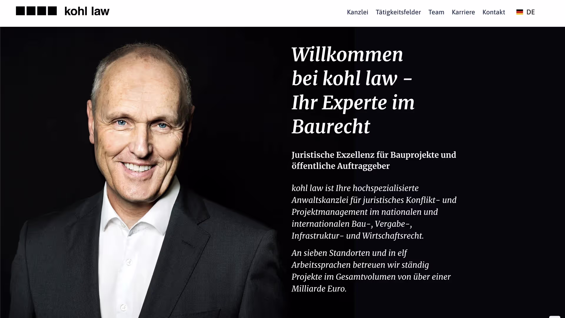 Beispielbild Website kohl-law Startseite