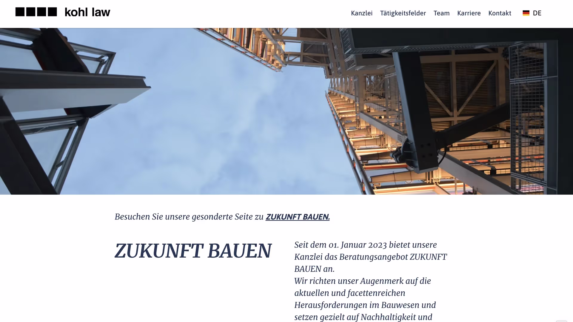 Beispielbild Website kohl-law Seite "Zukunft Bauen"