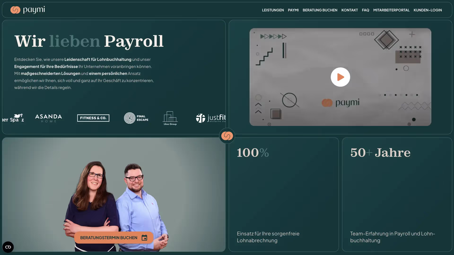 Hero-Sektion der paymi-Website