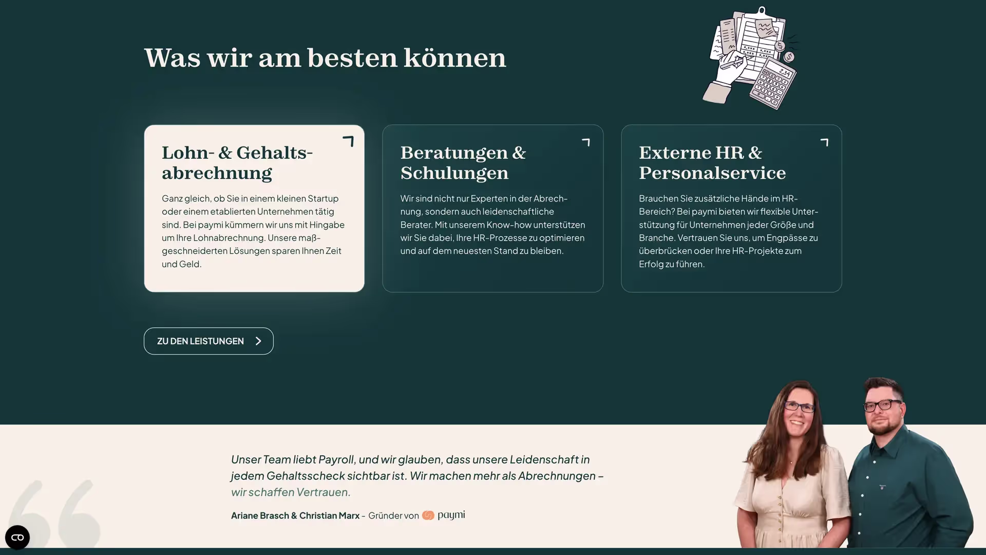 Leistungsübersicht der paymi-Website
