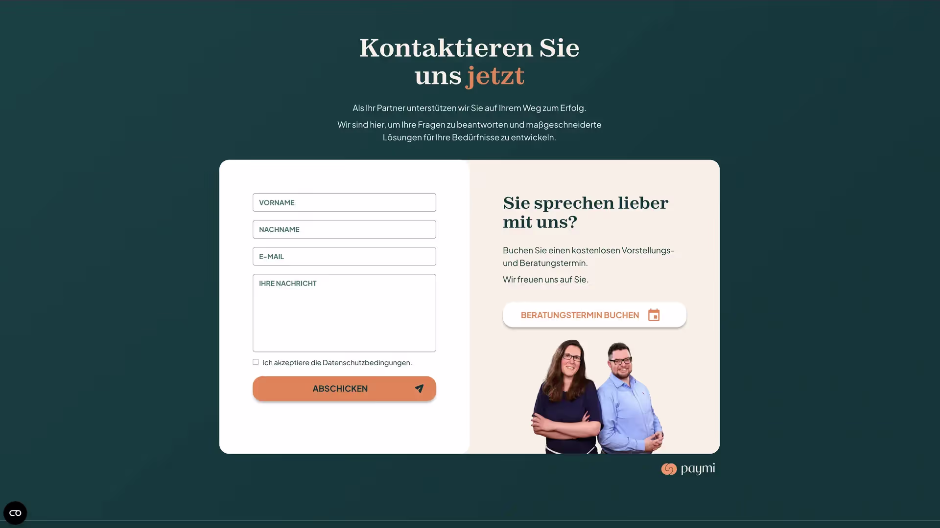 Kontaktformular der paymi-Website